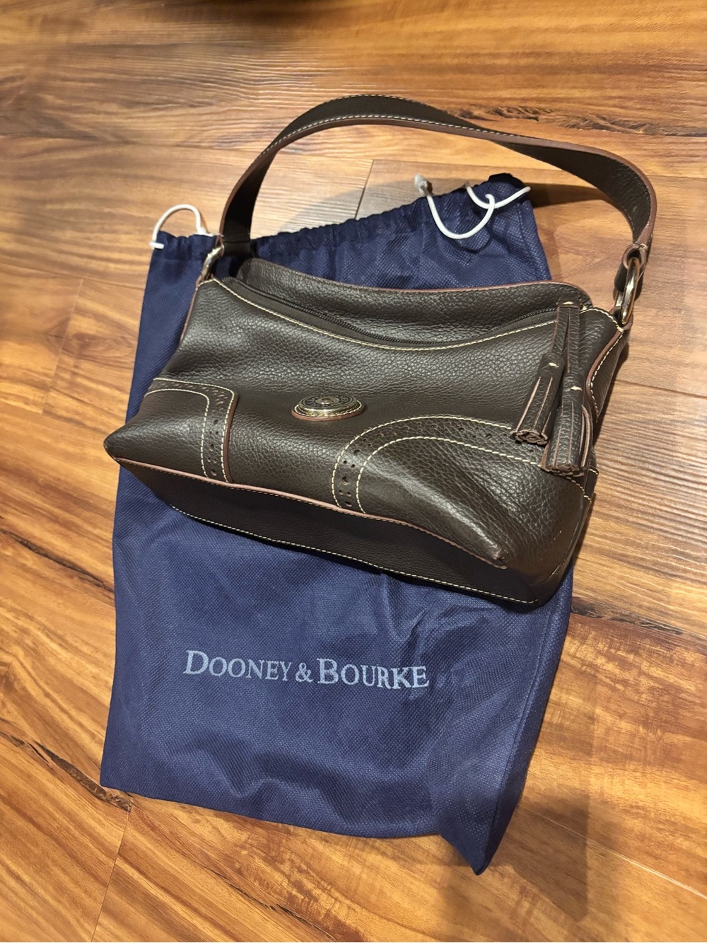 Dooney & Bourke Dark Brown Pebbled Leather Messenger Bag